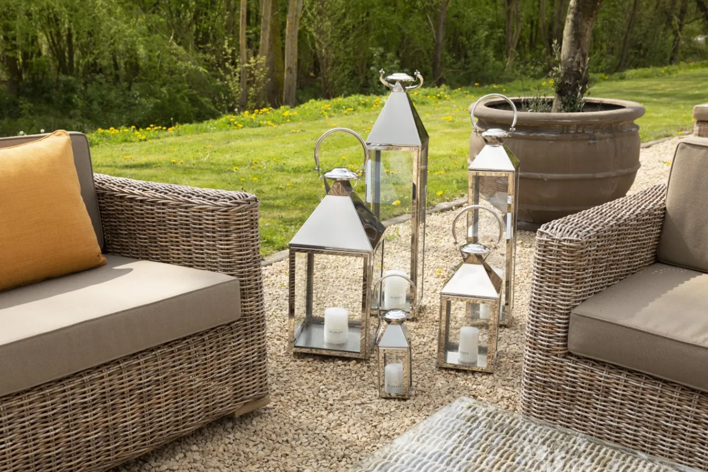 Lanternes|Décoration<Flamant CHARME, lanterne, acier et verre, XL Argent