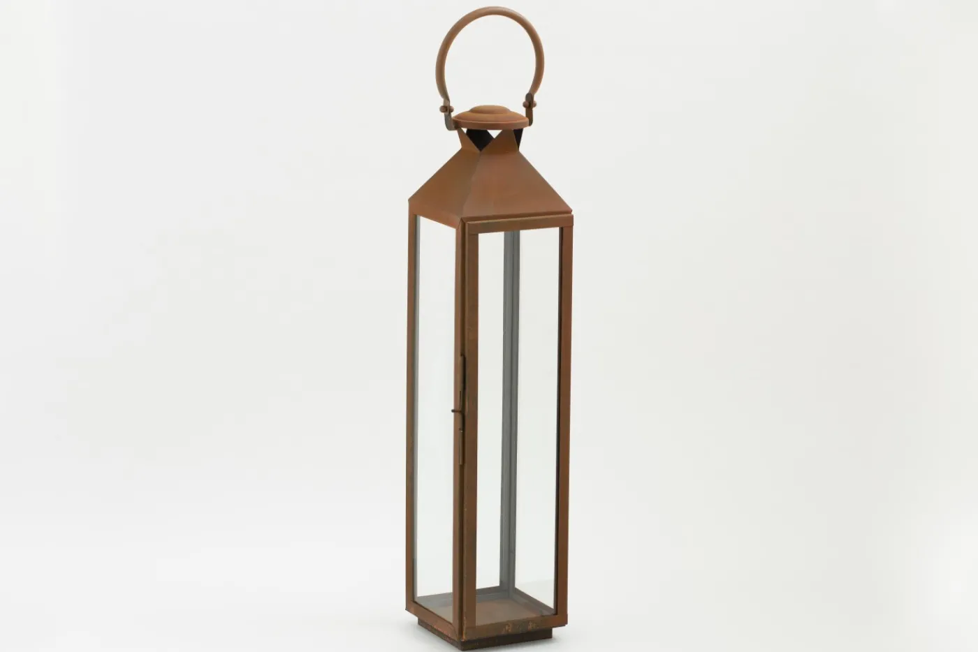 Lanternes|Décoration<Flamant ELLIS, lanterne, fer et verre, rouille, L Brun