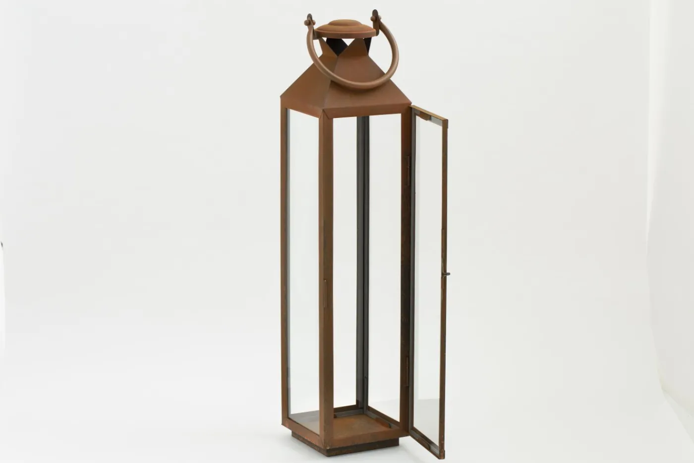 Lanternes|Décoration<Flamant ELLIS, lanterne, fer et verre, rouille, L Brun
