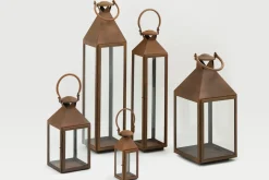 Lanternes|Décoration<Flamant ELLIS, lanterne, fer et verre, rouille, L Brun