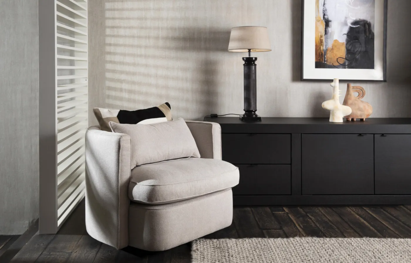 Fauteuils|Sièges<Flamant NELIA, fauteuil, naturel, rotatif Blanccassé