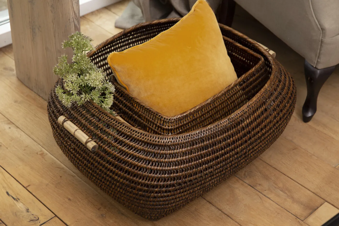 Paniers|Décoration<Flamant TOGO, panier, tressé, L Brun