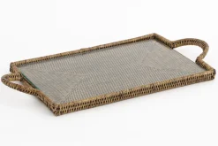Plateaux|Accessoires<Flamant TOGO, plateau, rectangulaire, avec verre, tressé Brun