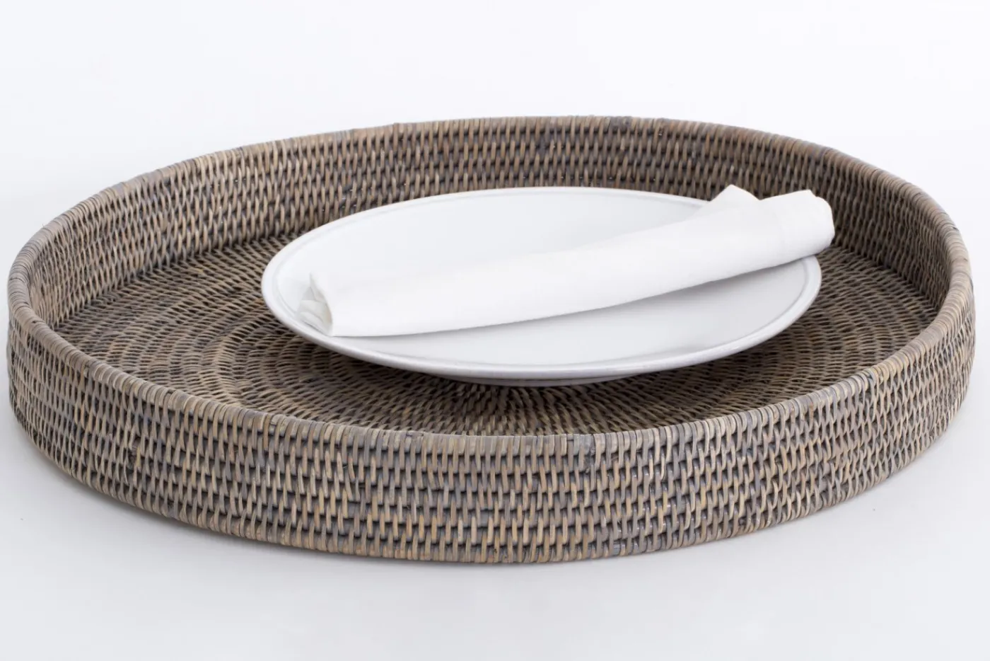 Plateaux|Accessoires<Flamant TOGO, plateau, rond, 48cm, tressé, Gris